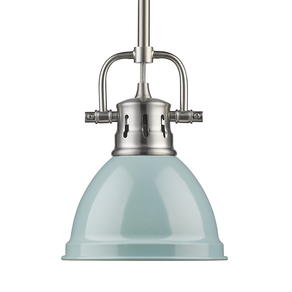 Wry Lighting Duncan 1-light 7in Rod Hung Pendant in Pewter and Seafoam shade
